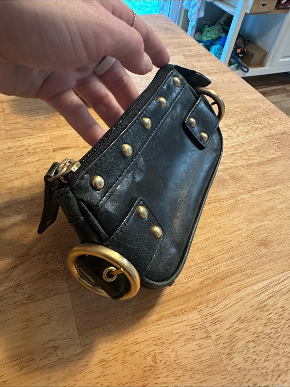 Black Genuine Leather Mini Bag with Gold Hardware